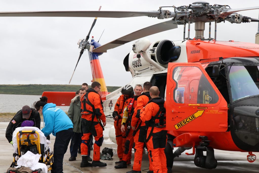 US Coast Guard MH-60 Jayhawk Air Station Kodiak rescue three mariners, US Coast Guard photo by Petty Officer 3rd Class Fernando Gamboa.