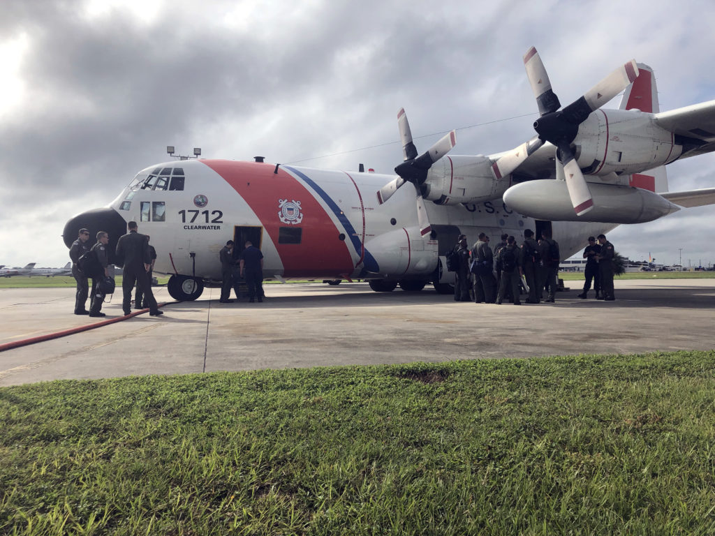Coast Guard Air Station Clearwater before a C-130 flight to Andros Island in preparation for Hurricane Dorian response, U.S. Coast Guard photo by Petty Officer 1st Class Ayla Kelley.