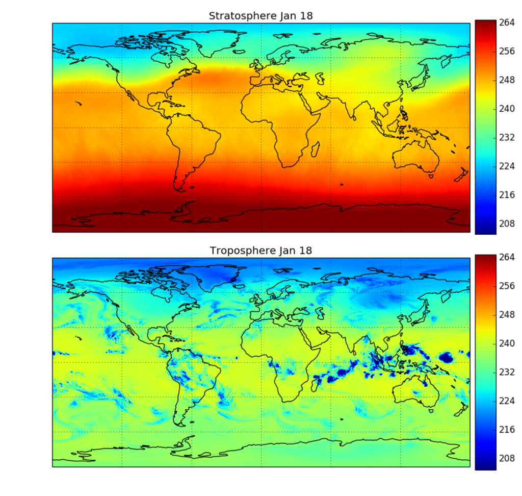 Ejemplos de la radiación infrarroja de longitud de onda larga saliente de la Tierra. ESA cambio climático