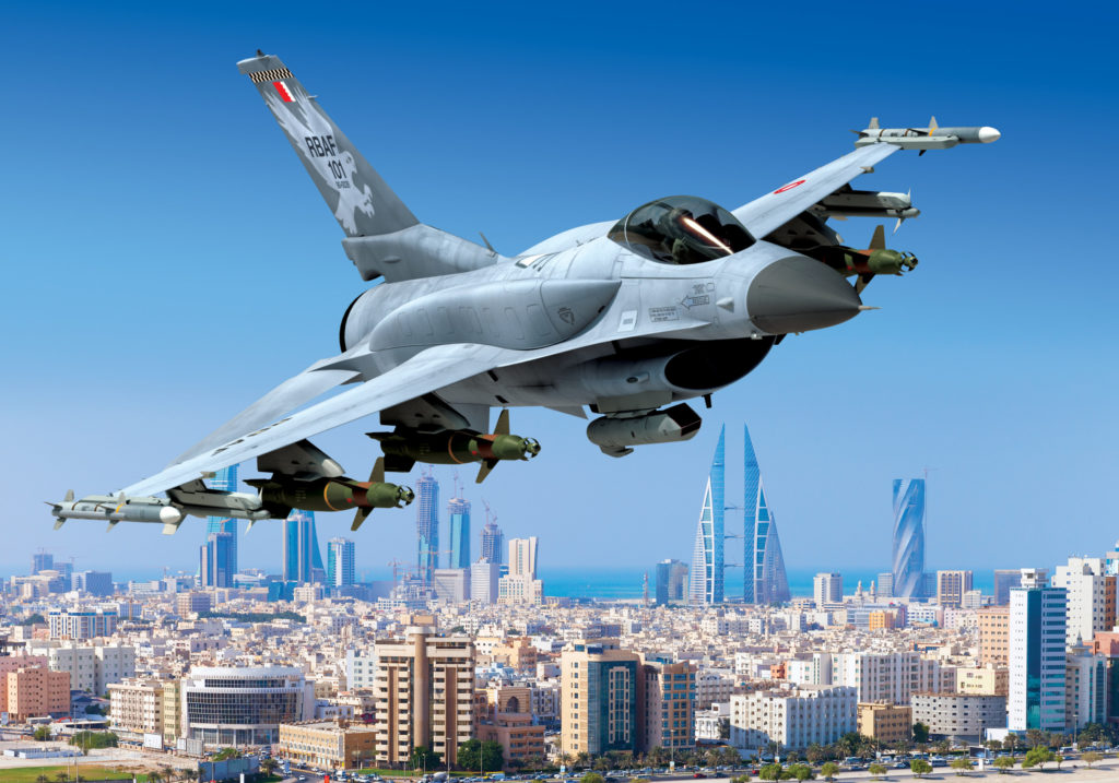 Representación gráfica del F-16 Block 70 que se está fabricando para el Reino de Bahrein en las instalaciones de Lockheed Martin en Greenville, Carolina del Sur. 