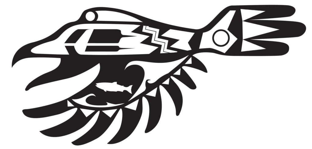 The artwork to be placed on the tail of an MH-65 Dolphin helicopter at Coast Guard Sector North Bend, in North Bend, Oregon Nov. 22, 2019. The thunderbird design incorporates patterns and designs representative of the Confederated Tribes of Coos, Lower Umpqua and Siuslaw Indians. 