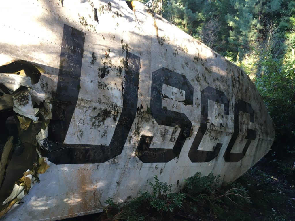 The wreckage of CG 1363, an HH-52 Seaguard helicopter that crashed during a severe storm while conducting a rescue operation Dec. 22, 1964, remains in McKinleyville, Calif.