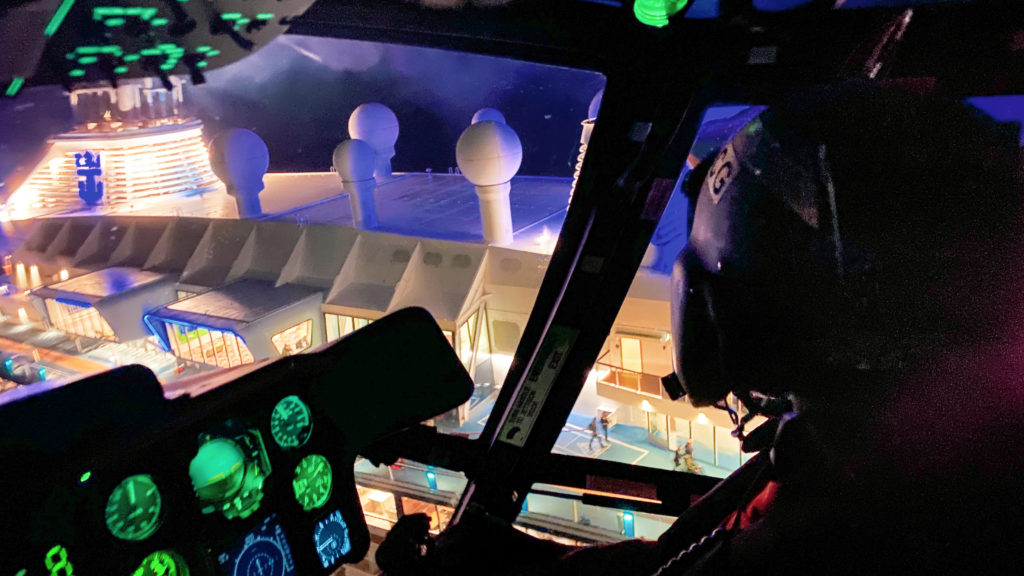 A U.S. Coast Guard aircrew aboard an MH-65 Dolphin Helicoper From air Station Atlantic City, New Jersey medevac a man from the cruise ship Anthem of the Seas, approximately 17 miles off the coast of New Jersey, Dec. 28, 2019. The 70-year-old man as taken to Atlanticare Regional Medical Center in Atlantic City. 