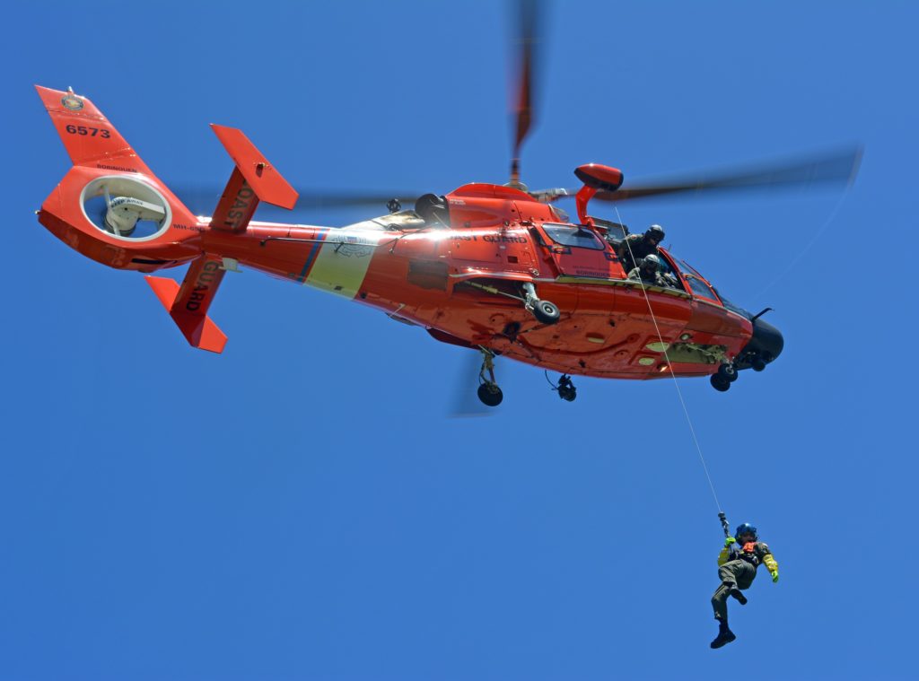 Coast Guard helicopter crews conducted cliff and vertical surface rescue training Sept. 15, 2016, near Air Station Borinquen, 200 feet above Survivor Beach, in Aguadilla, as part of crew certification requirements to conduct search and rescue operations in Puerto Rico and the U.S. Virgin Islands. Earthquake Puerto Rico