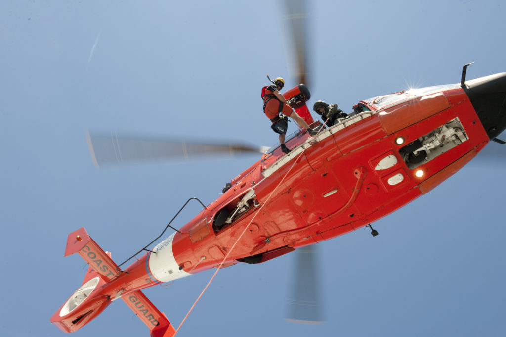 Coast Guard searching for person in the water in Dickinson Bay, Texas. MH-65 Dolphin Air Station Houston.