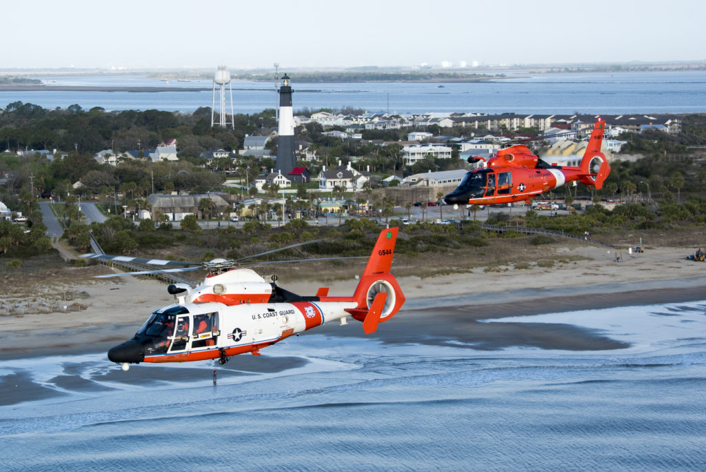 Coast Guard medevac man 60 miles east of Tybee Island. MH-65 Dolphin Air Station Savannah.
