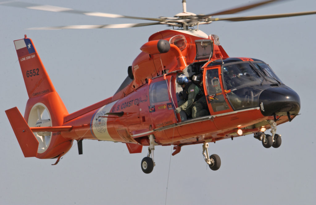 Coast Guard medevac injured crewmember 39 miles offshore​ Port Aransas Texas. HH-65C Dolphin Air Station Corpus Christi.