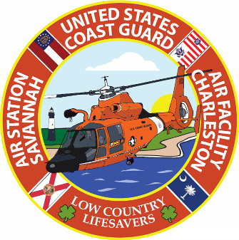 Coast Guard RB-M medevac man near Winyah Bay. Emblem Air Facility Charleston and Air Station Savannah.