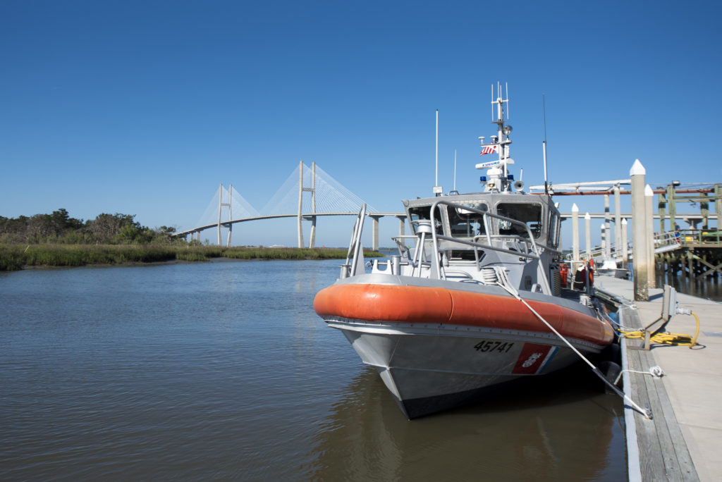 Coast Guard rescue 56-year-old man from disabled, aground sailboat near Sapelo Sound. Station Brunswick RB-M. 45-foot Response Boat-Medium Brunswick. Coast Guard 45-foot Response Boat-Medium.