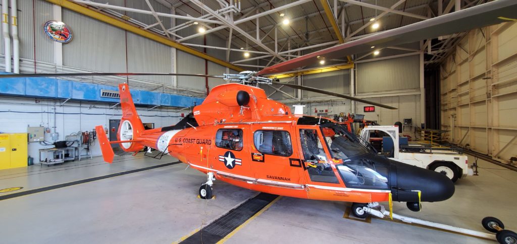 Coast Guard rescue 3 boaters after vessel sinks off Cumberland Island. MH-65 Dolphin Air Station Savannah. First MH-65 Dolphin.