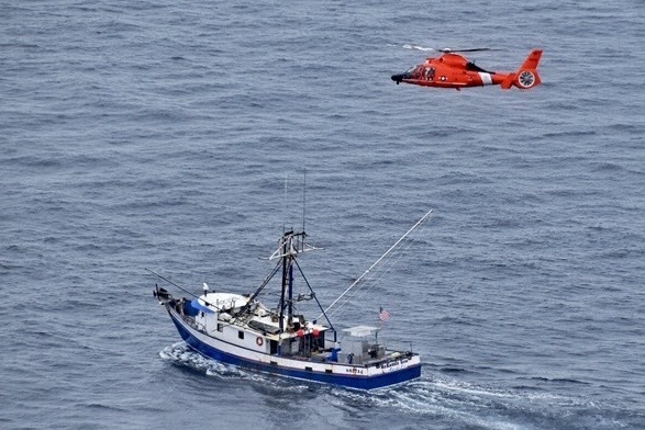 A Coast Guard aircrew medevac a 26-year-old man Saturday morning off the fishing vessel McKenzie Rose 100 miles west of Coos Bay. MH-65 Dolphin. HH-65 Dolphin. 