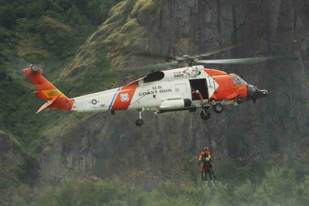 Coast Guard rescue hiker injured by falling boulder on Iron Cap Mountain. MH-60 Jayhawk Air Station Astoria. 