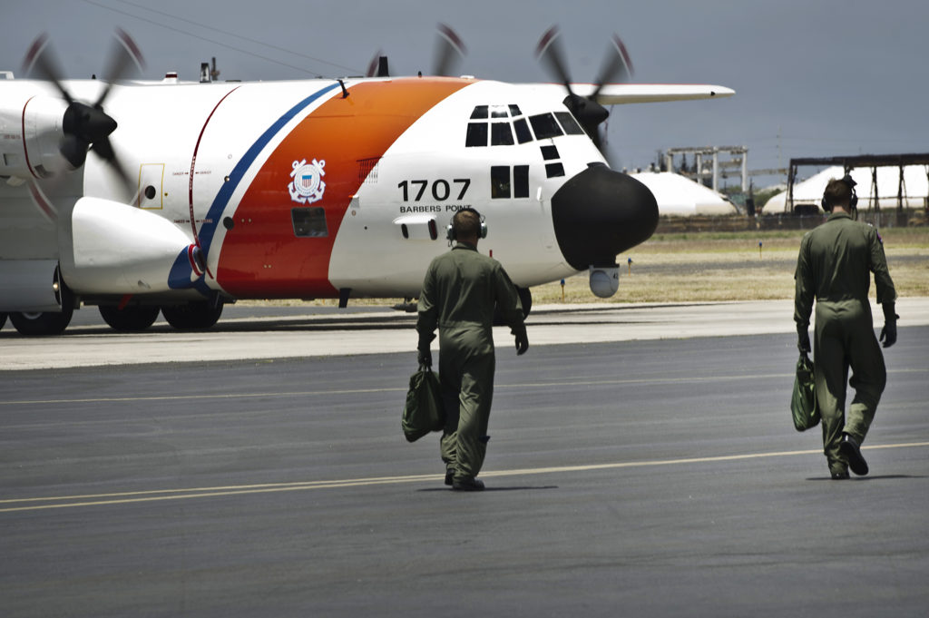 Coast Guard, partners rescue three stranded mariners from island in Federated States of Micronesia. HC-130 Hercules. Air Station Barbers Point. 