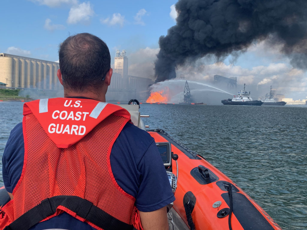 Coast Guard rescue 2 and searching for 4 from after ship fire Waymon L. Boyz in Corpus Christi, Texas