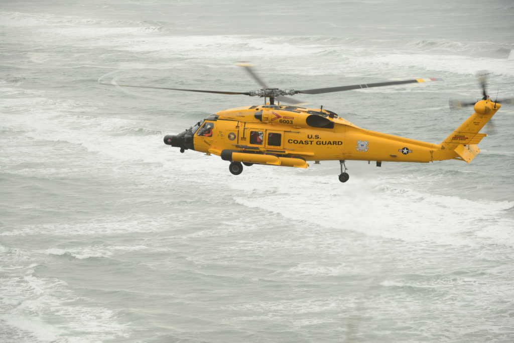 Coast Guard medevac man from fishing vessel​ 75 miles off Washington coast. MH-60 Jayhawk Air Station Astoria