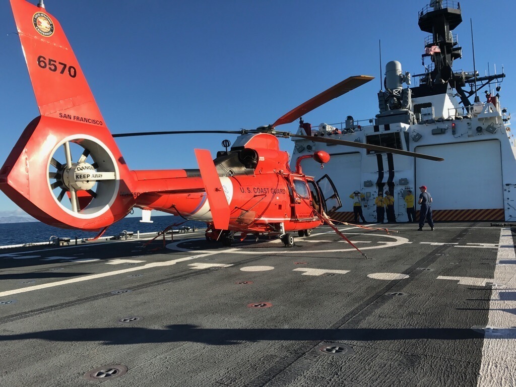 Coast Guard Cutter Munro returns homeport Kodiak, MH-65 Dolphin