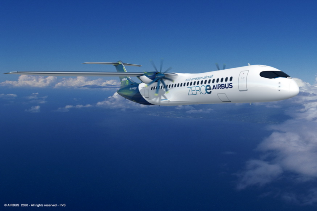 Airbus desvela tres conceptos ZEROe para su programa de aviones cero emisiones. ZEROe turboprop