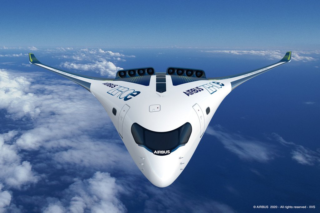 Airbus desvela tres conceptos ZEROe para su programa de aviones cero emisiones. ZEROe blended-wing body