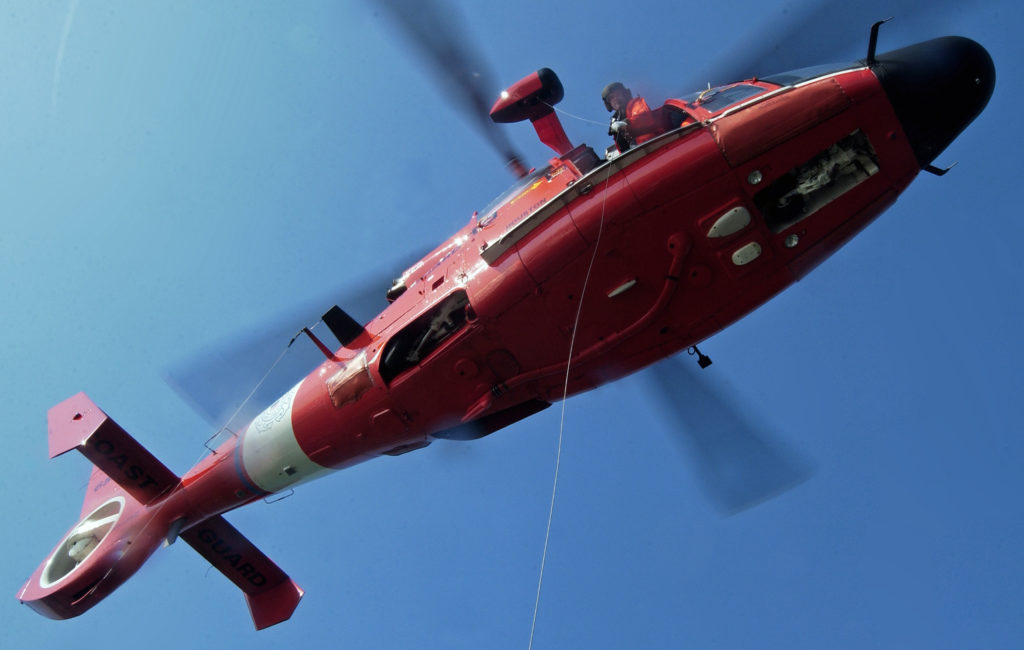 Coast Guard medevac crewmember 225 miles off Galveston, Texas. MH-65 Dolphin