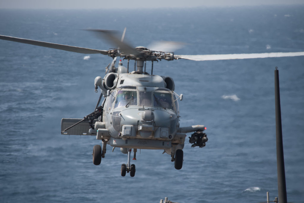 Coast Guard, Navy and USAF medevac mariner from fishing vessel off Hawaii. MH-60R Seahawk