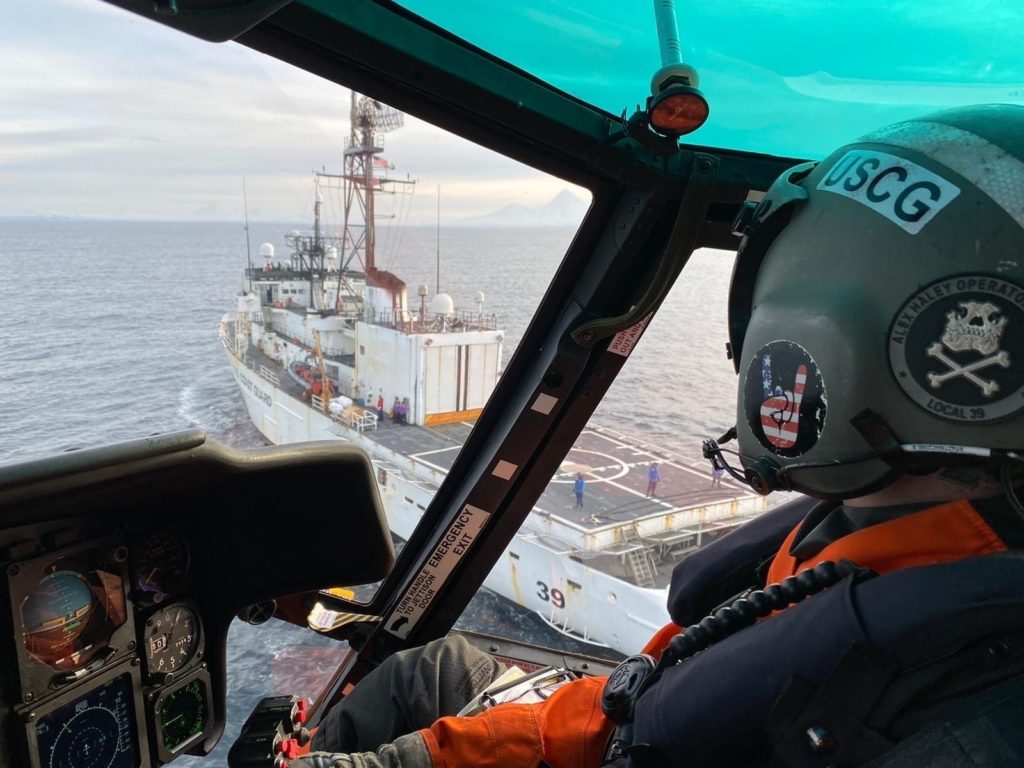 Coast Guard MH-65 Kodiak aircrew medevac man near Dutch Harbor, Alaska
