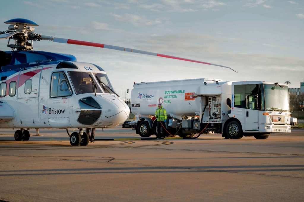 A Bristow S-92 completed offshore flight using sustainable aviation fuel
