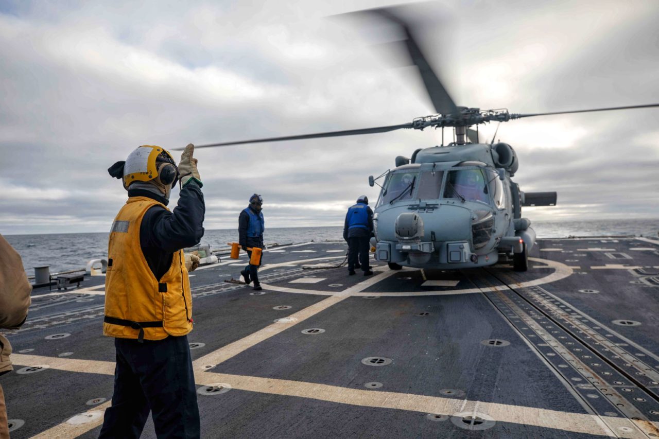 MH-60R Seahawk flight operations aboard USS Roosevelt, Rota